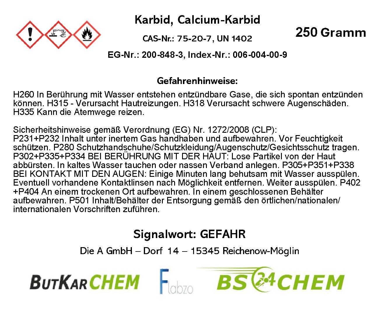 Karbid Kalziumkarbid 7-15mm, 2x250g